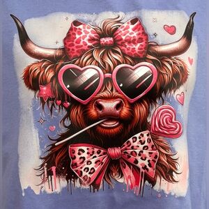NEW Blue T-Shirt with Heart Sunglasses Cow Print